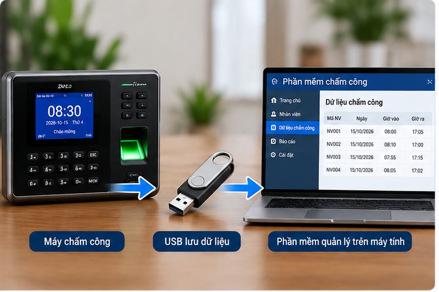 lấy dữ liệu máy chấm công từ usb